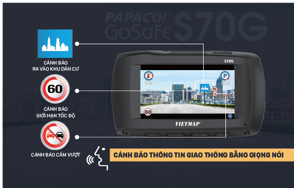 Bán Camera hành trình Vietmap GoSafe S70G trang bị tính năng Hỗ trợ lái xe an toàn