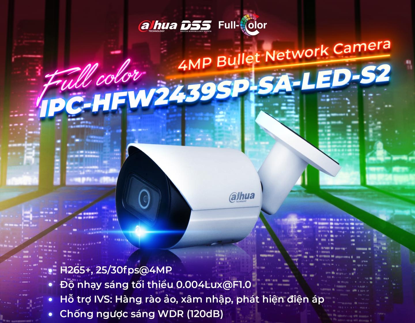 Bán CAMERA IP FULL-COLOR 4MP DAHUA DH-IPC-HFW2439SP-SA-LED-S2 giá rẻ