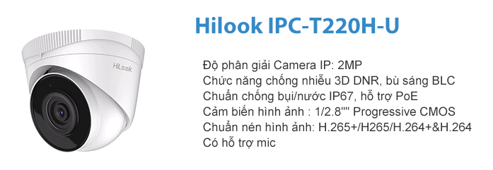 Bán Camera IP Dome 2MP HiLook IPC-T220H-U giá rẻ