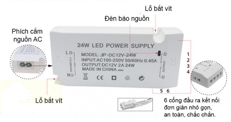 Bộ nguồn chuyên led đèn tủ quần áo JP-DC12V24W