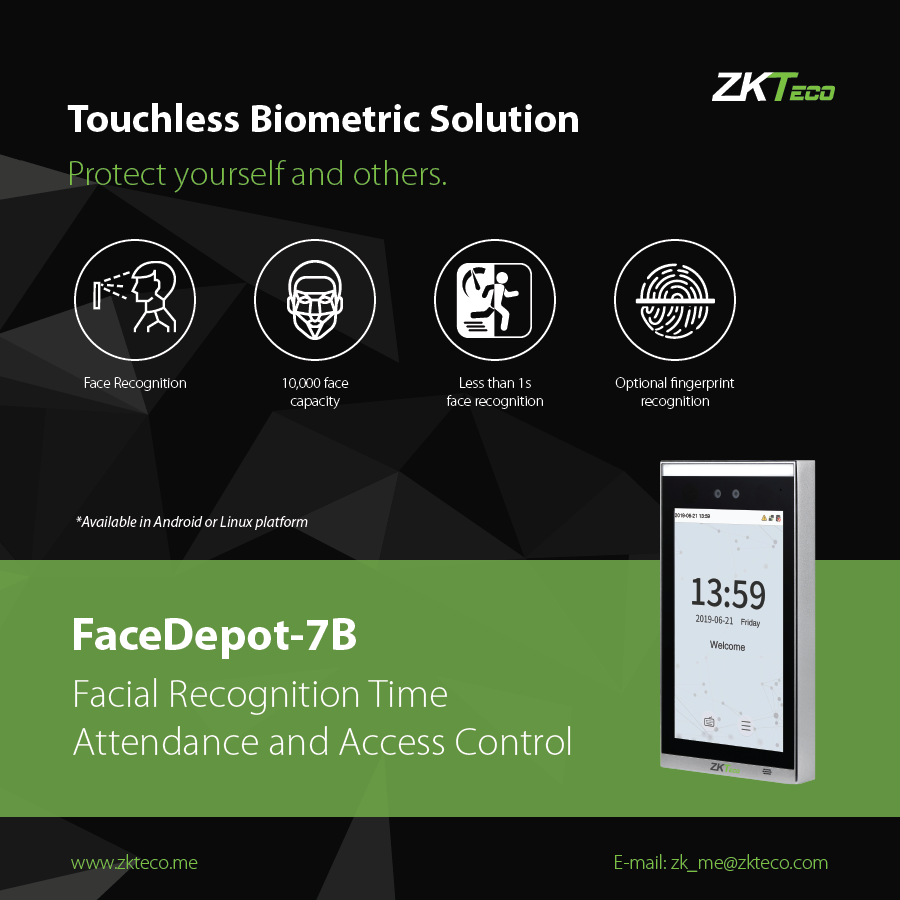 Máy chấm công khuôn mặt ZKTECO FaceDepot - 7B giá rẻ