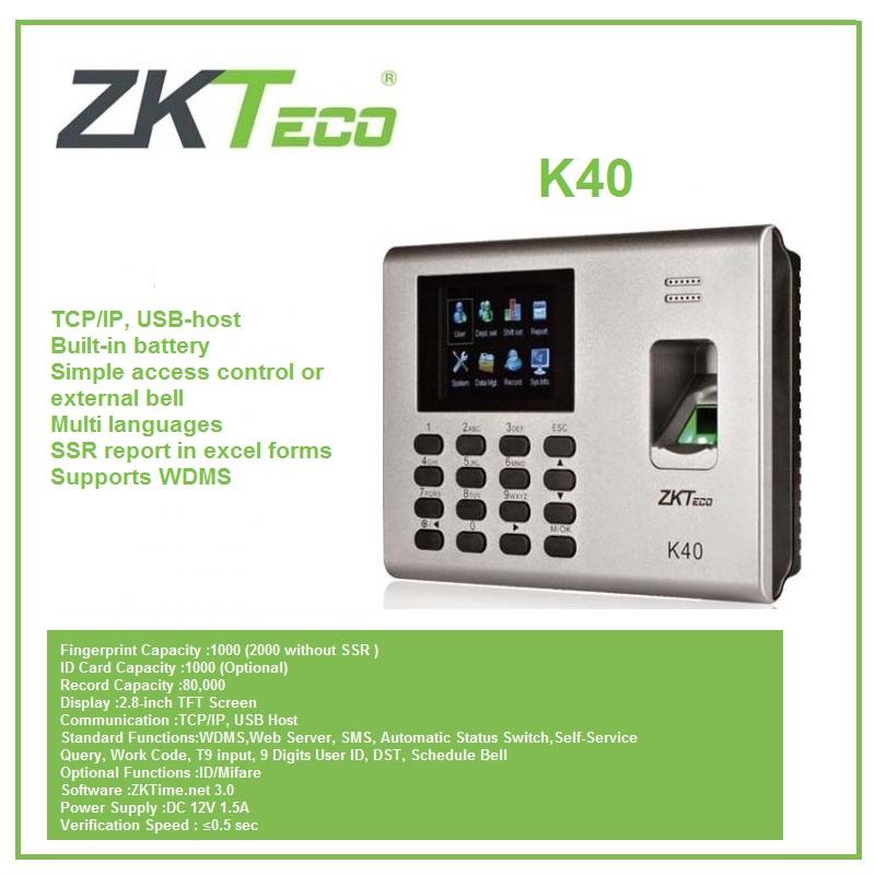 Phân phối Máy chấm công vân tay và thẻ ZKTeco K40 giá rẻ