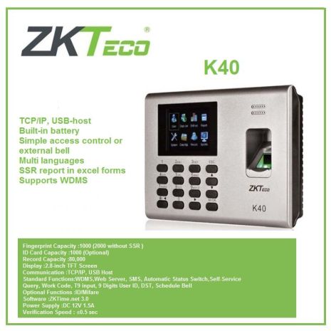 Đại lý Máy chấm công vân tay và thẻ ZKTeco K40 giá rẻ